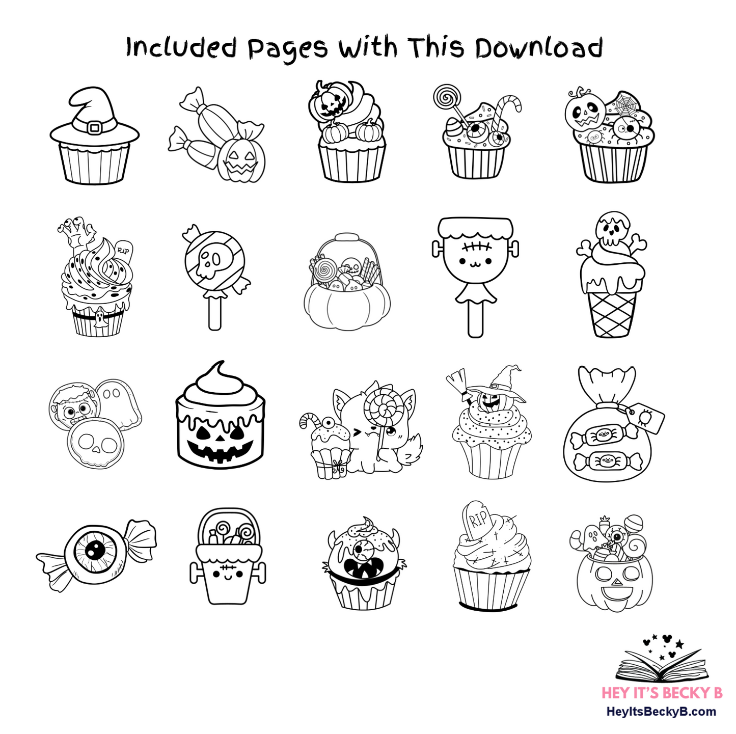 Spooky Halloween Eats & Treats - 20 Coloring Pages
